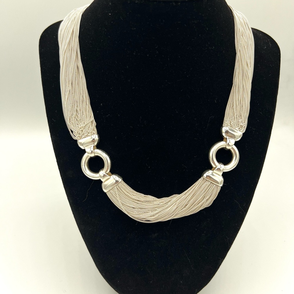Elegant Italian STERLING Silver Multi Strand Necklace. Heavy 144 grams Sterling.